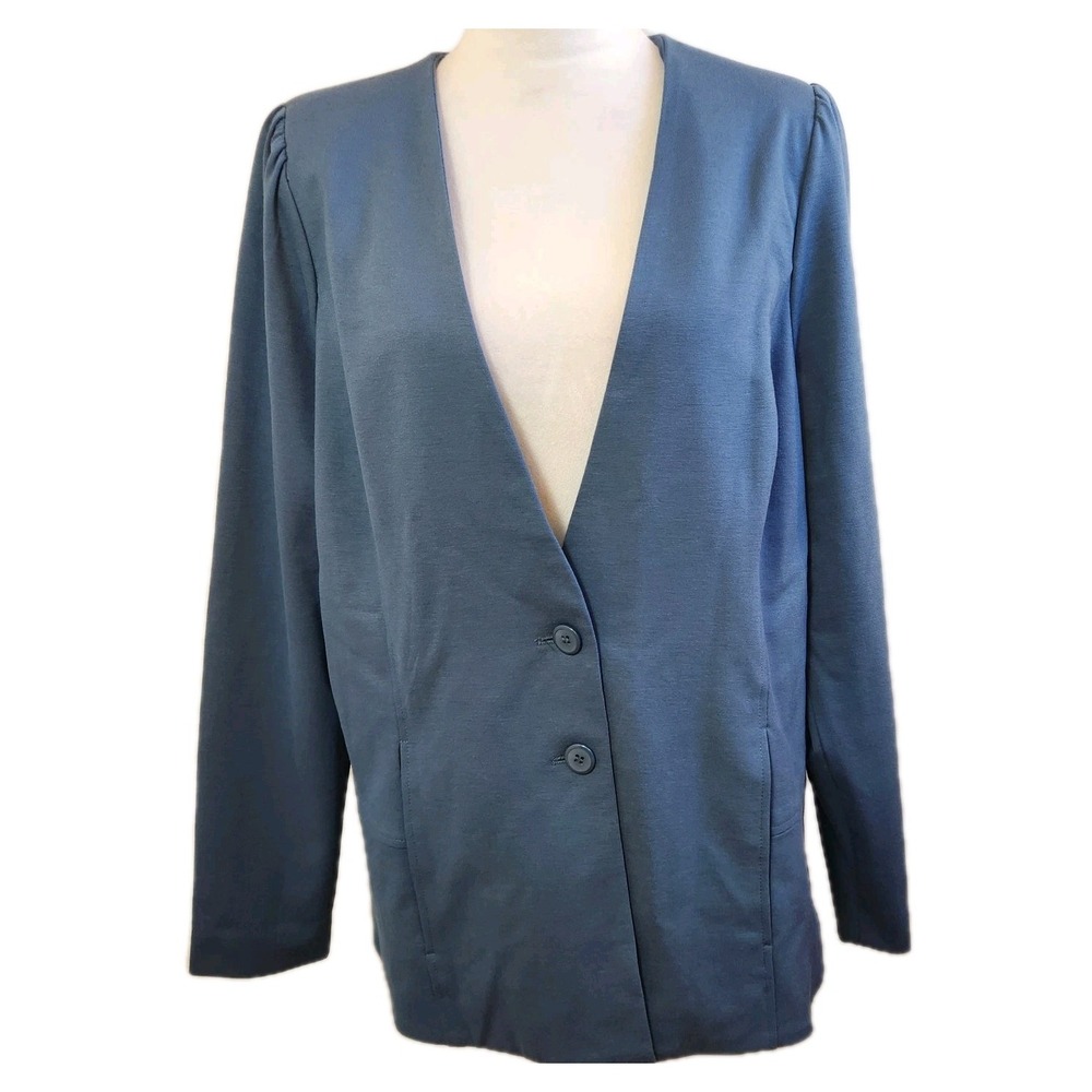 LOGO‎ by Lori Goldstein Womens Nikki Blazer Size Large Blue 2 Button Soft Jacket